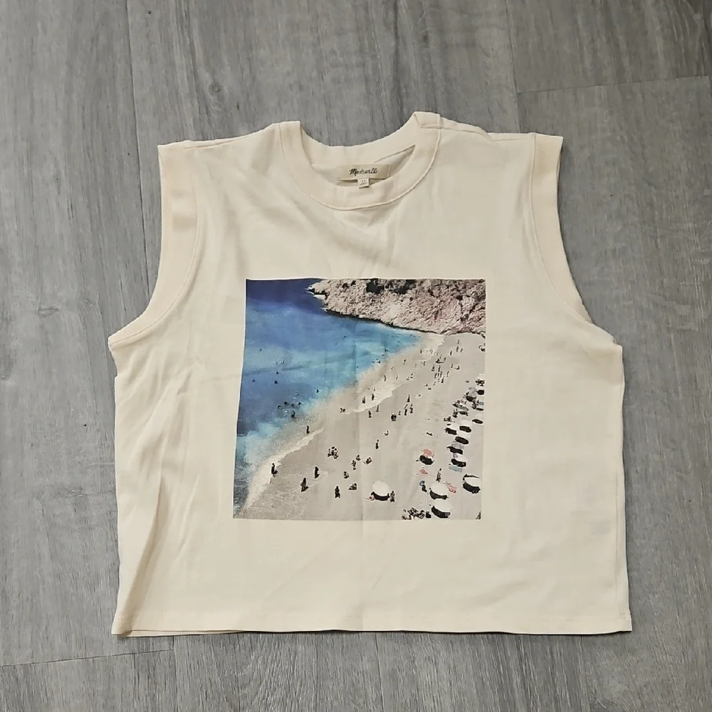 Madewell Cream Crewneck Muscle T Shirt - Picture 1 of 7